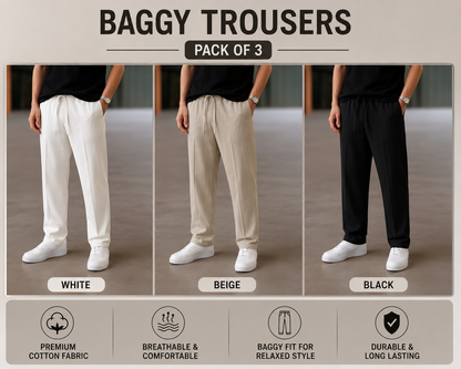 Single Line Baggy Trouser - White