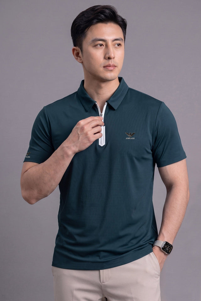 Armni Breathable Gym & Sport Top Imp Dry-Fit Polo In Dark Navy