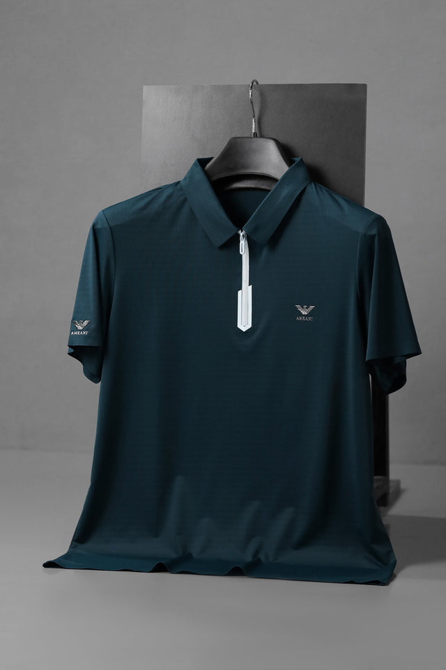 Armni Breathable Gym & Sport Top Imp Dry-Fit Polo In Dark Navy